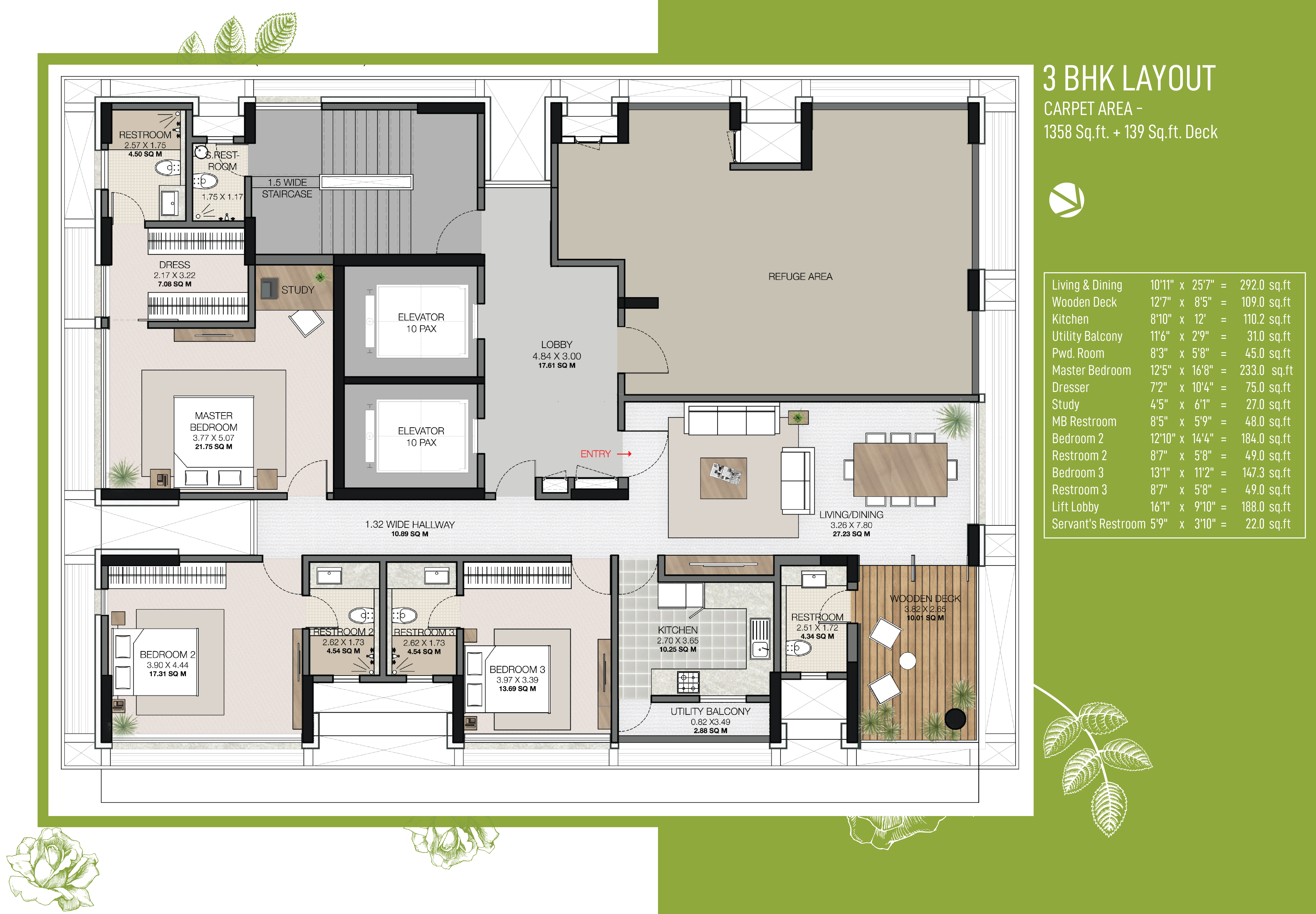 3 BHK Floor Plan | Garden 6