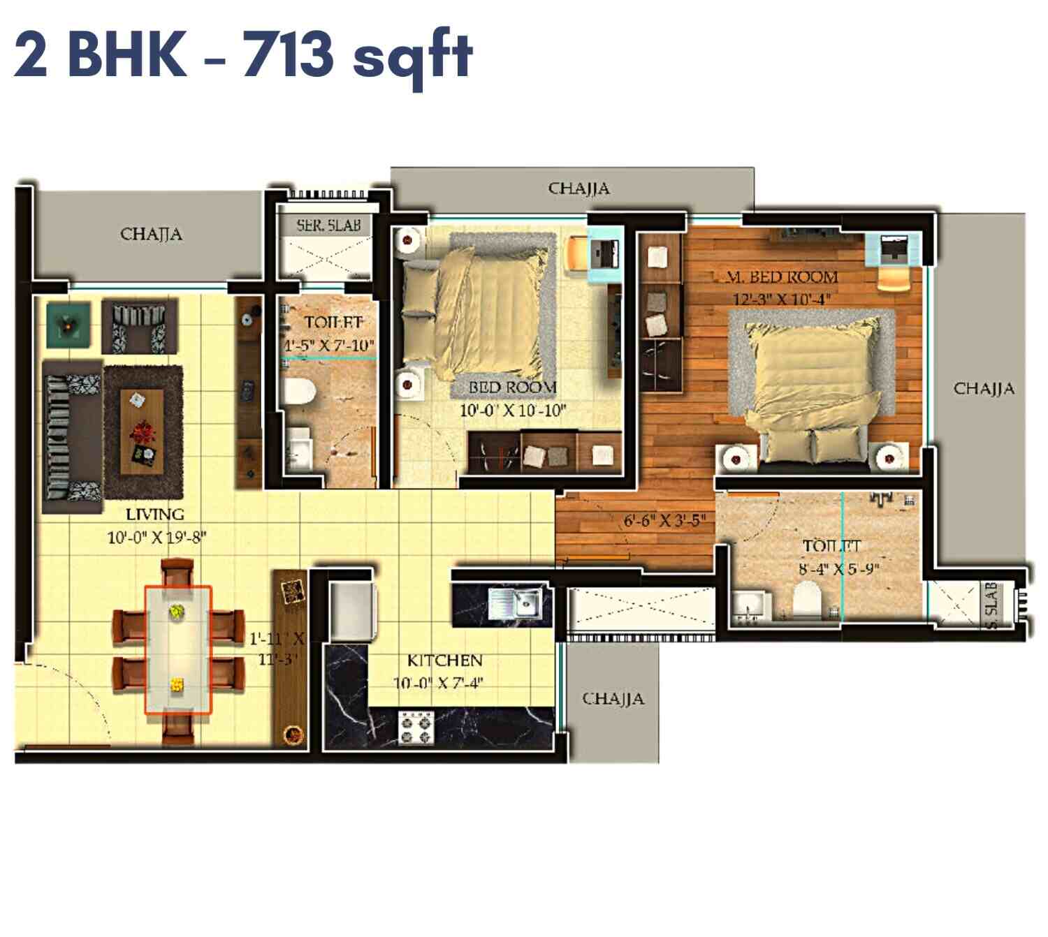 Ghodawat Skystar Floor Plan 2 BHK 713