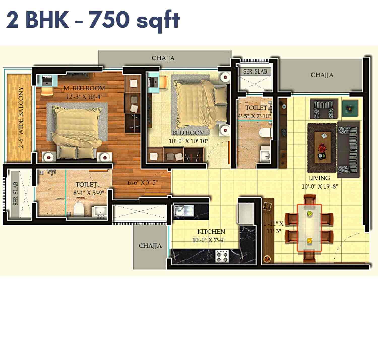 Ghodawat Skystar Floor Plan 2 BHK 750