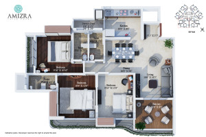 3BHK - Usable Area 1046 Sq.ft.