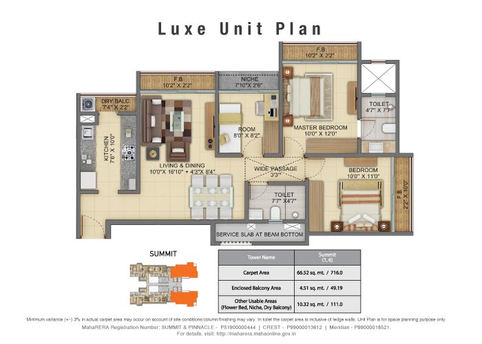 3 BHK Luxe Unit Plan