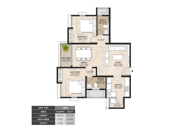Mahindra Lakewoods 2 BHK Apartment - Unit Plan