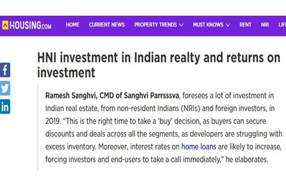HNI investment in Indian realty and returns to on investment - Housing.com January 2019