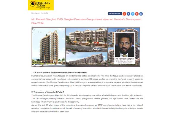 Mr. Ramesh Sanghvi, CMD, Sanghvi Parsssva Group shares views on Mumbai's Development Plan 2034