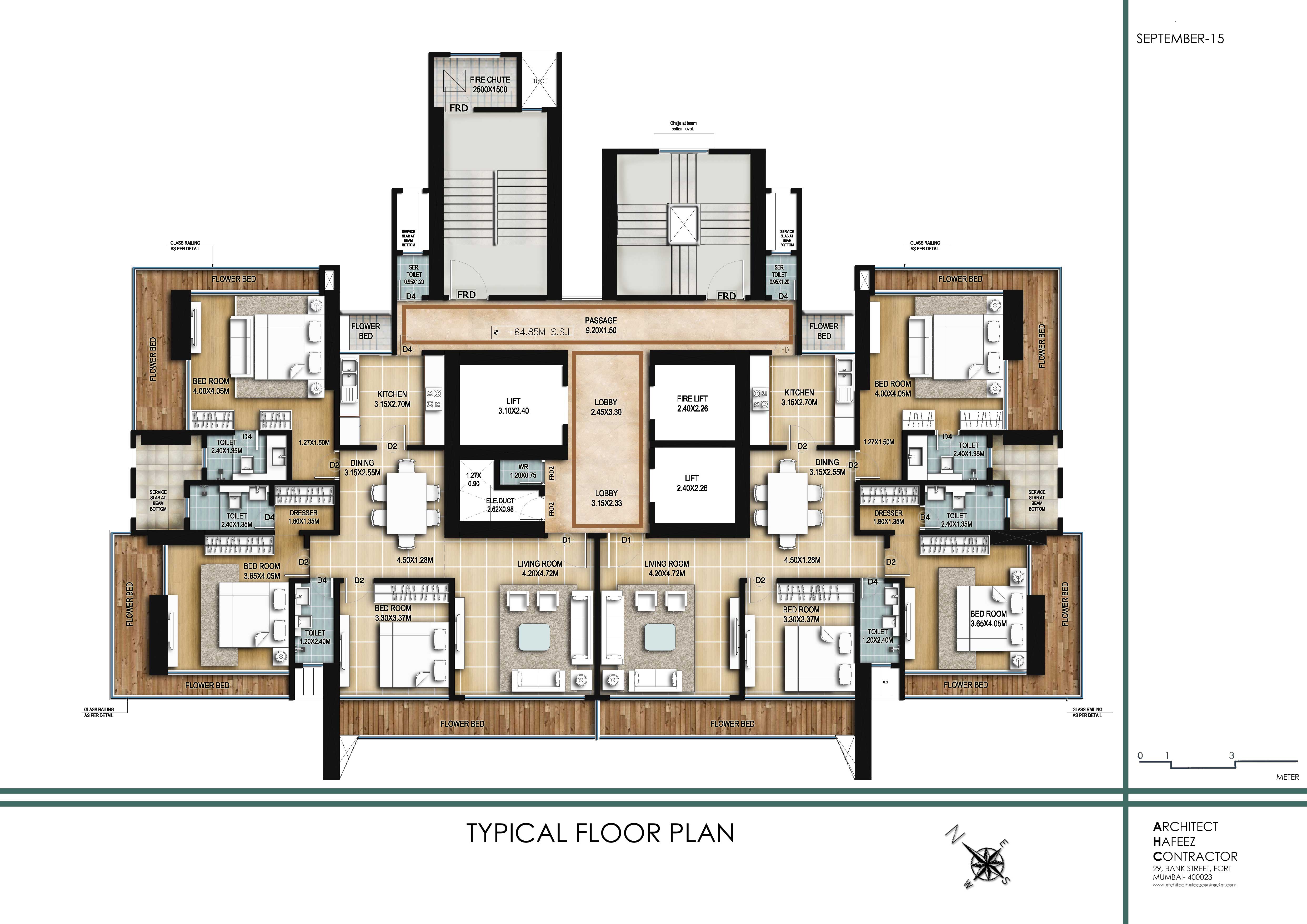 Typical Floor Plan of 3 BHK