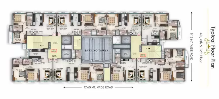 Typical Floor Plan
                           
                                4th, 8th & 12th Floor
                                