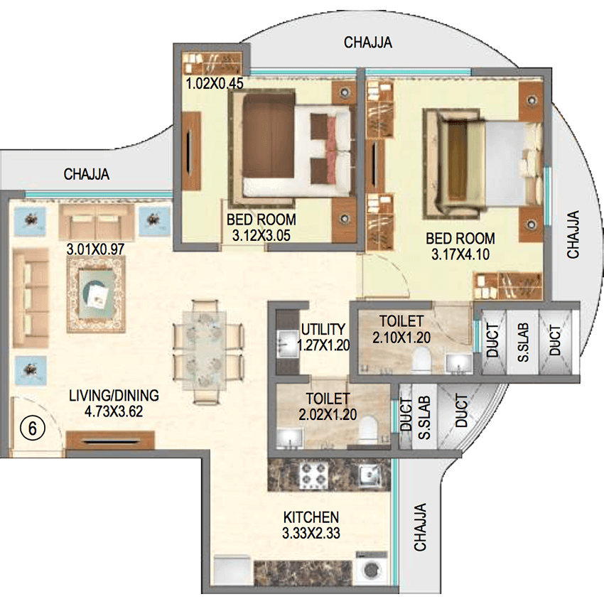 Royal Oasis Phase 1 - 2 BHK 669 sq.ft.