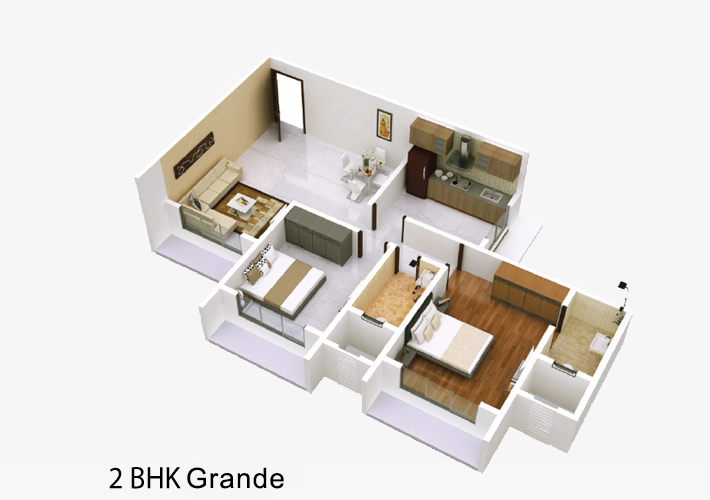 2 BHK Flat Luxe Floor Plan