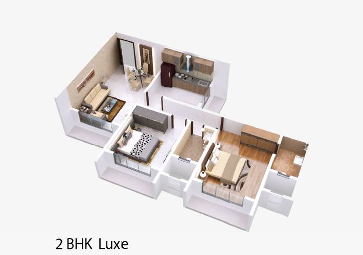 2 BHK Flat Luxe Floor Plan